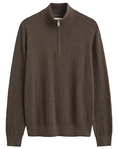 Gant - Herringbone Texture Half Zip - Brown Melange